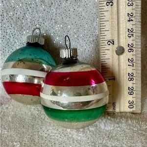 Striped Glass Holiday Ornaments in Red and Green - Set of 2